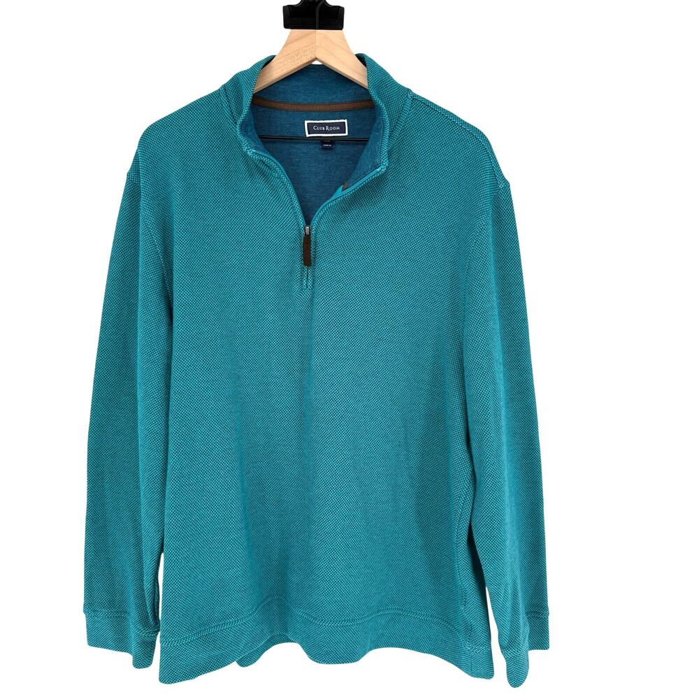 Club Room Mens Preppy Classic Quarter Zip Pullover Sweater Teal Heather Knit XXL